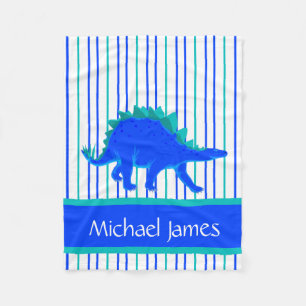 Blue/Green Stegosaurus Dinosaur, Personalised Fleece Blanket