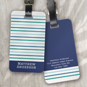 Blue Green Stripe Monogram Luggage Tag