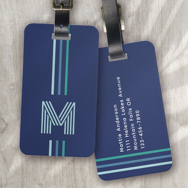 Blue Green Stripe Monogram Luggage Tag (Creator Uploaded)