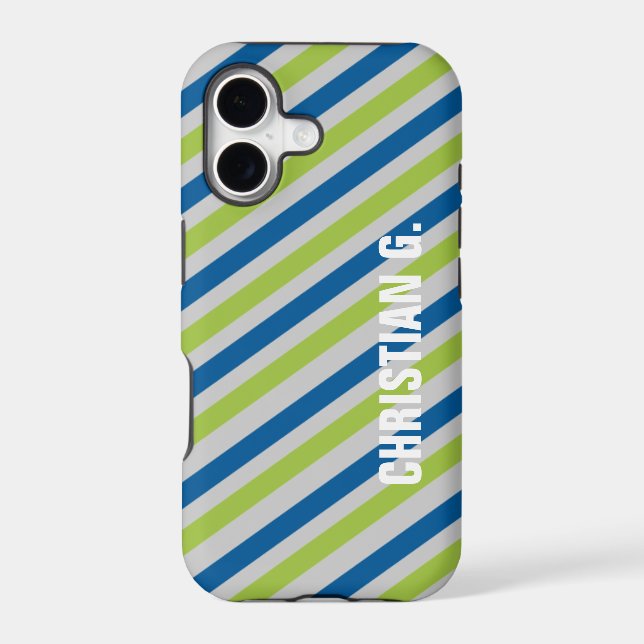 Blue green stripe pattern custom name personal (Back)