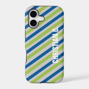 Blue green stripe pattern custom name personal