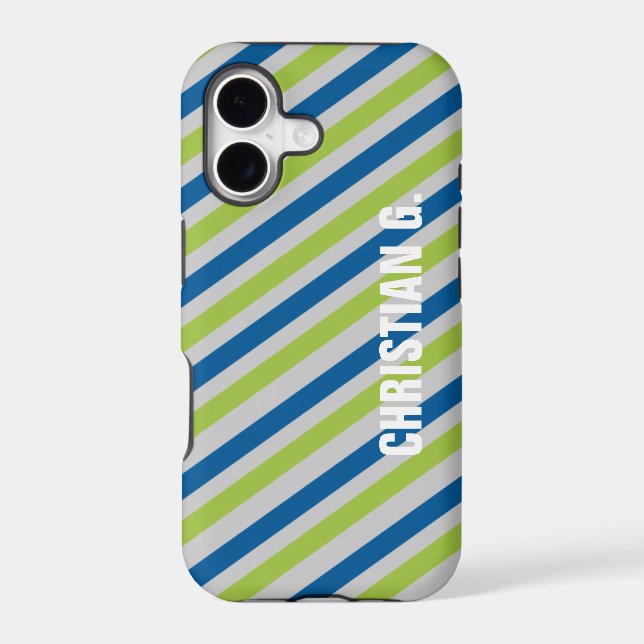 Blue green stripe pattern custom name personal (Back)