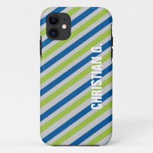 Blue green stripe pattern custom name personal iPhone 11 case
