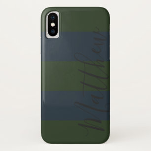 Blue Green Stripe Personalized Name iPhone X Case