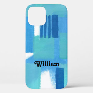 Blue Green Stripes Abstract Design Personalise Cas iPhone 12 Case