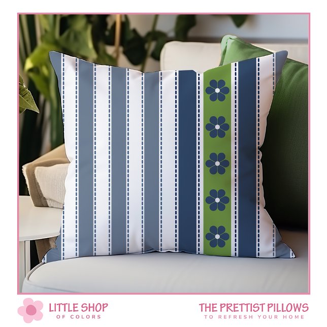 Blue Green Stripes Floral Cushion (Creator Uploaded)