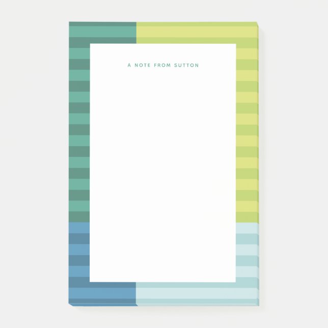 Blue green stripes fun colourful frame personalise post-it notes (Front)