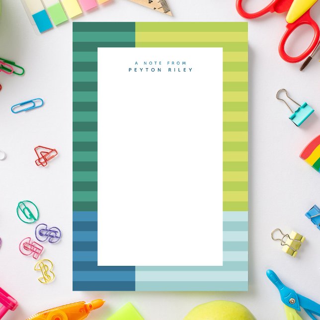 Blue green stripes fun colourful frame personalise stationery (Creator Uploaded)