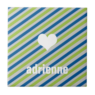 Blue green stripes heart modern display tile