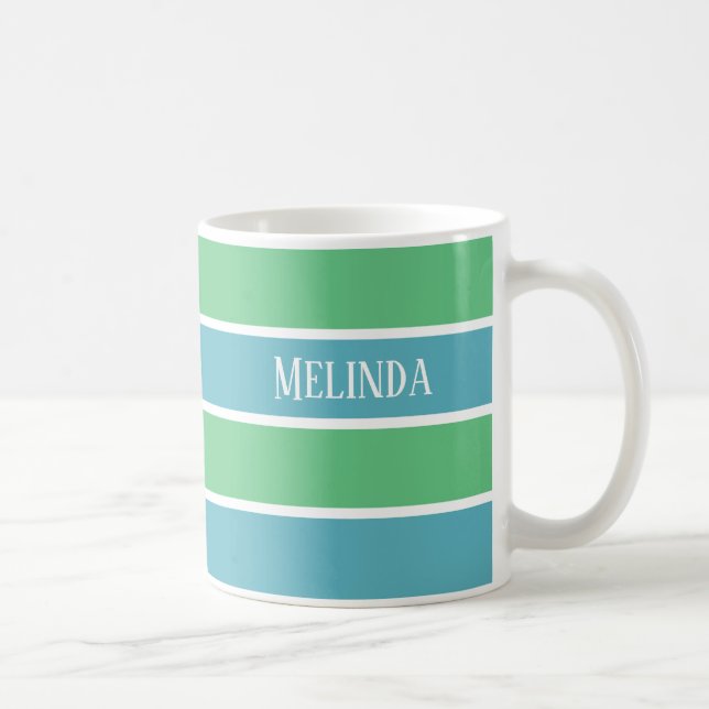 Blue / Green Stripes Name Mug (Right)