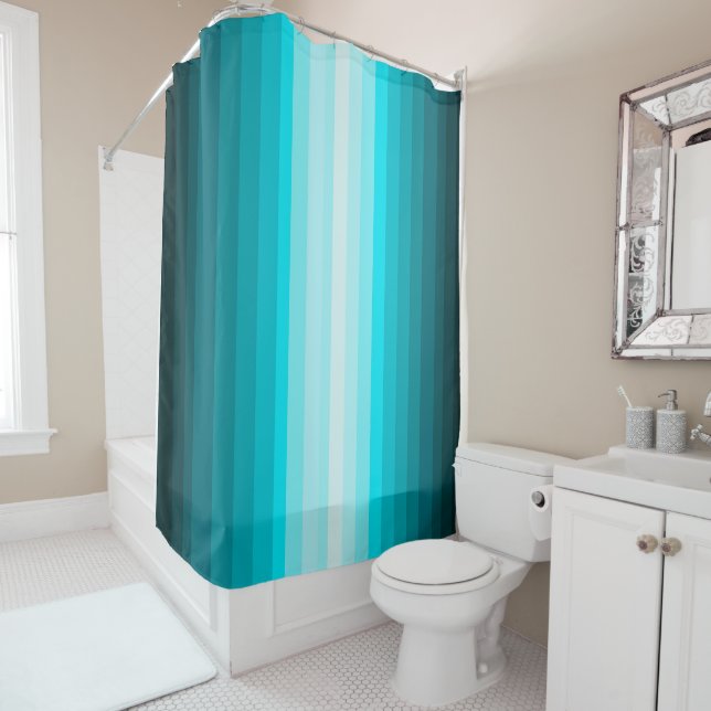 Blue Green Stripes Shower Curtain  (In Situ)