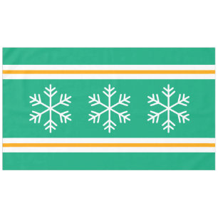 Blue Green Stripes Triple White Nordic Snowflakes Tablecloth