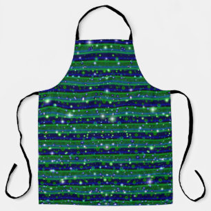 Blue Green Stripes with Stars and Raindrops Apron