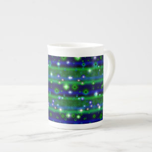 Blue Green Stripes with Stars and Raindrops Bone China Mug