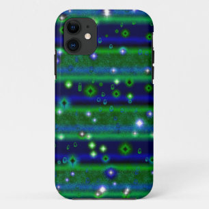 Blue Green Stripes with Stars and Raindrops iPhone 11 Case