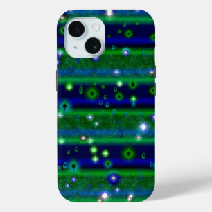 Blue Green Stripes with Stars and Raindrops iPhone 15 Case