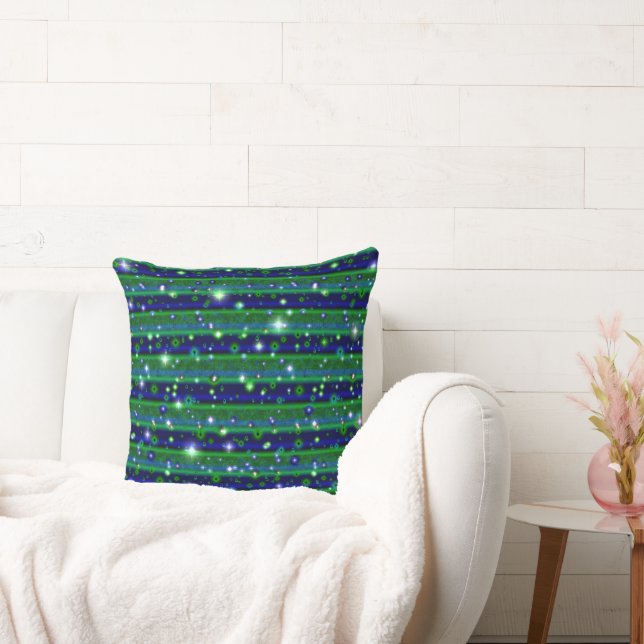 Blue Green Stripes with Stars and Raindrops Cushion (Couch)