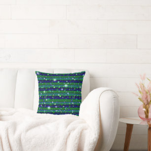 Blue Green Stripes with Stars and Raindrops Cushion