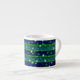 Blue Green Stripes with Stars and Raindrops Espresso Cup