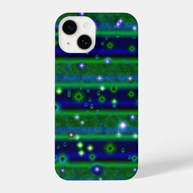 Blue Green Stripes with Stars and Raindrops iPhone Case (Back)