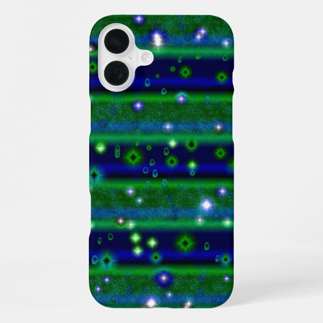 Blue Green Stripes with Stars and Raindrops iPhone Case (Back)