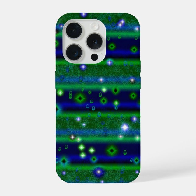 Blue Green Stripes with Stars and Raindrops iPhone Case (Back)
