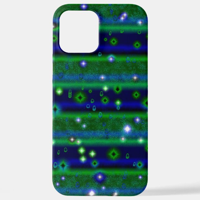 Blue Green Stripes with Stars and Raindrops iPhone Case (Back)