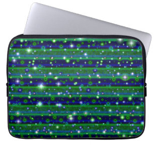 Blue Green Stripes with Stars and Raindrops Laptop Sleeve
