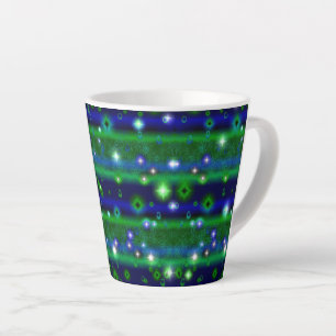 Blue Green Stripes with Stars and Raindrops Latte Mug