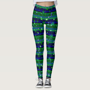 Blue Green Stripes with Stars and Raindrops Leggings