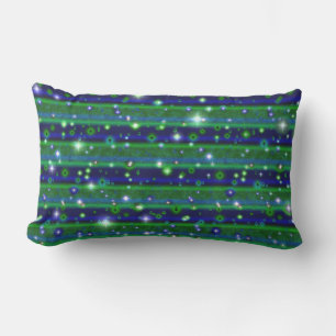 Blue Green Stripes with Stars and Raindrops Lumbar Cushion