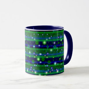 Blue Green Stripes with Stars and Raindrops Mug