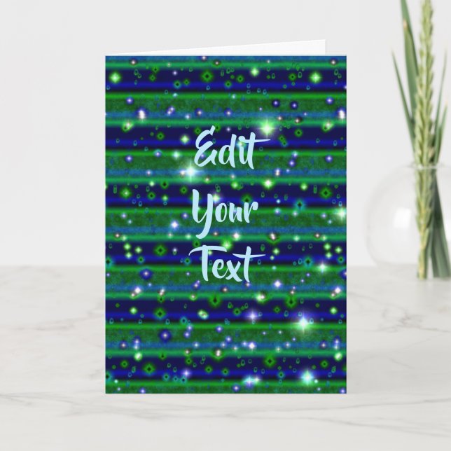 Blue Green Stripes with Stars and Raindrops Note Card (Front)