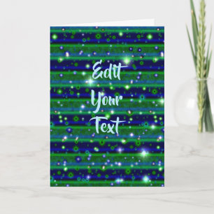 Blue Green Stripes with Stars and Raindrops Note Card