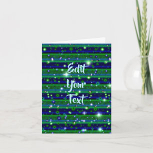 Blue Green Stripes with Stars and Raindrops Note Card