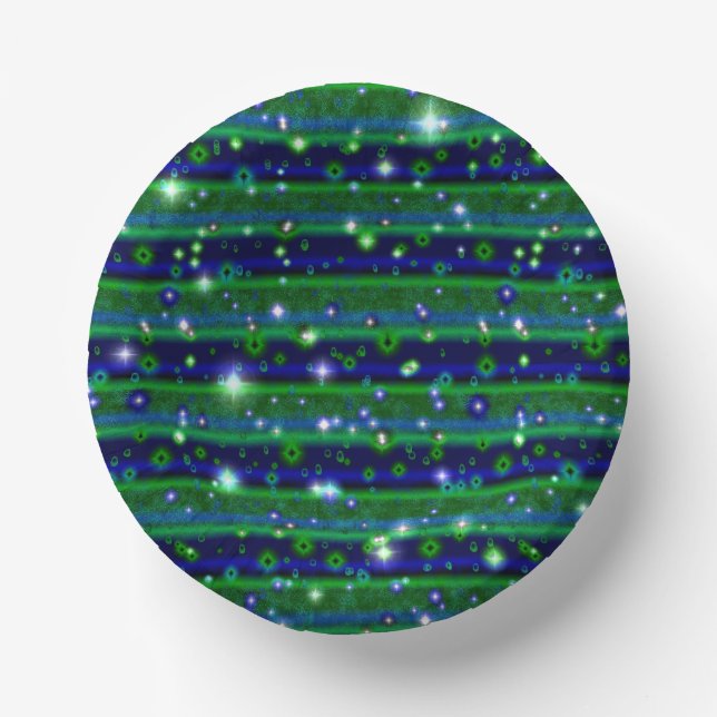 Blue Green Stripes with Stars and Raindrops Paper Plate (Front)