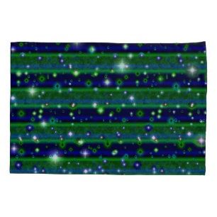 Blue Green Stripes with Stars and Raindrops Pillowcase