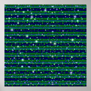 Blue Green Stripes with Stars and Raindrops Poster