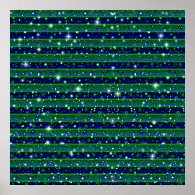 Blue Green Stripes with Stars and Raindrops Poster (Front)
