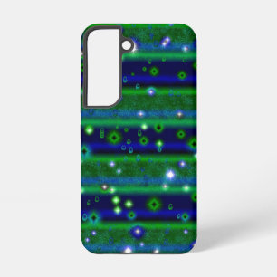 Blue Green Stripes with Stars and Raindrops Samsung Galaxy Case