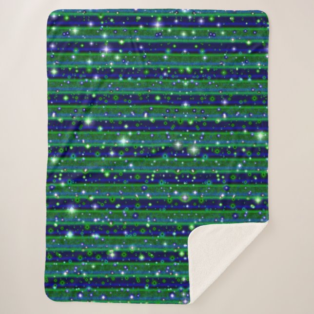 Blue Green Stripes with Stars and Raindrops Sherpa Blanket (Front)