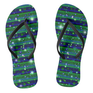 Blue Green Stripes with Stars and Raindrops Thongs