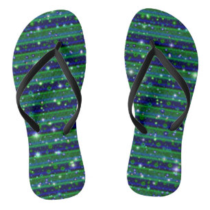 Blue Green Stripes with Stars and Raindrops Thongs
