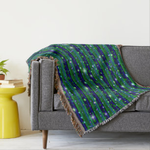 Blue Green Stripes with Stars and Raindrops Throw Blanket