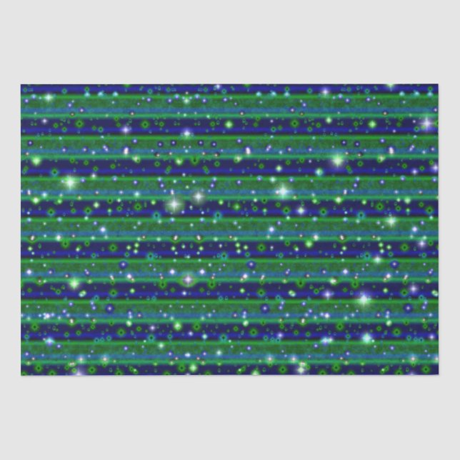 Blue Green Stripes with Stars and Raindrops Tissue Paper (Front)