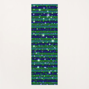 Blue Green Stripes with Stars and Raindrops Yoga Mat