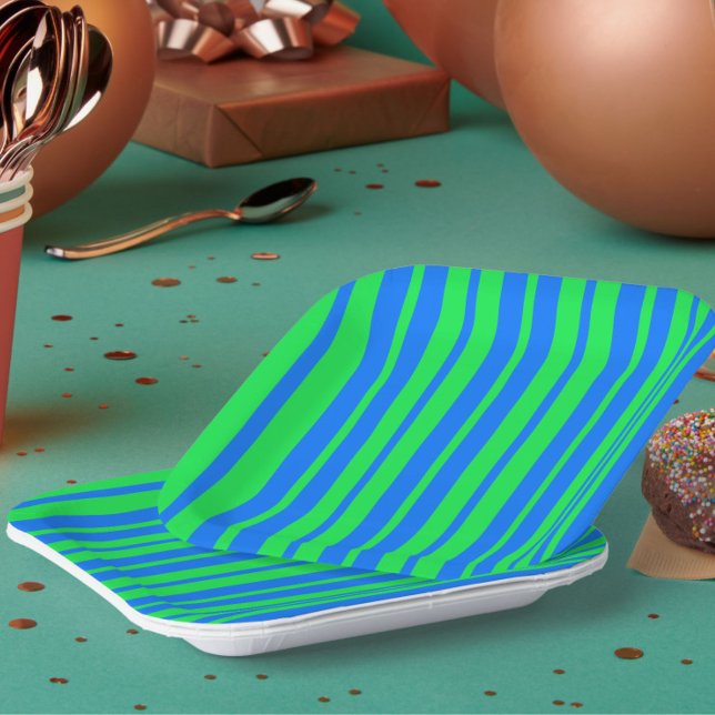 Blue Green Stylish Stripes Pattern Design  Paper Plate (Creator Uploaded)