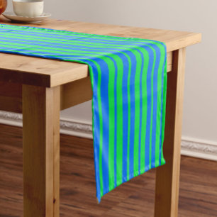 Blue Green Stylish Stripes Pattern Design Short Table Runner