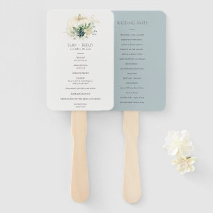 Blue Green  Succulent Pumpkin Wedding Program Hand Fan