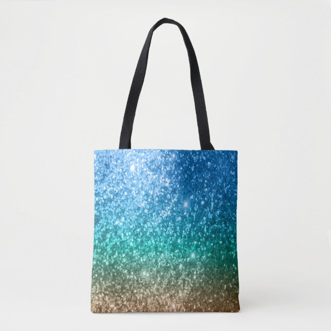 Blue, Green & Tan Glitter Design Tote Bag (Front)